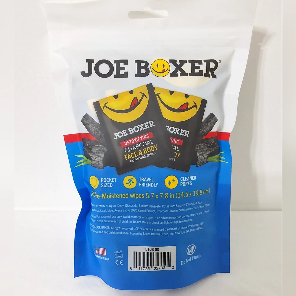Joe Boxer Detoxifying Charcoal Face & Body Cleansing Wipes, 30 Ct, Travel Size